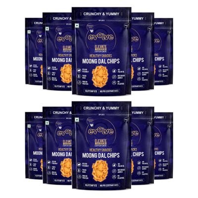 Evolve Moong Dal Chips Healthy Snacks | Roasted, Gluten Free Snacks, No Palm Oil & Artifical colors, Moong Dal Snack, Peri Peri Flavor - 100gm Pack of 10