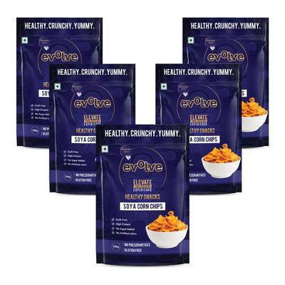 Evolve Soya Corn Chips Healthy Snacks for Kids, Adults | Gluten Free, High Protein, Vacuum Cooked, No Preservatives, Delicious Crunchy Snack - 100g Pack of 5