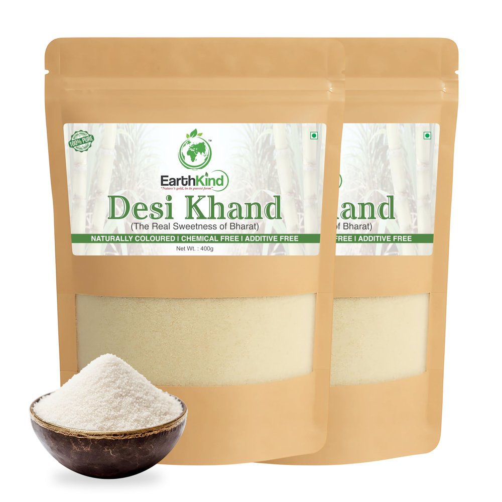 Desi Khand | Organic Sulphur-Free Raw Cane Sugar | Chemical-Free, Unrefined & Healthy Sweetener | Traditional Indian Natural Sweet Sugar (400g (Pack of 2))