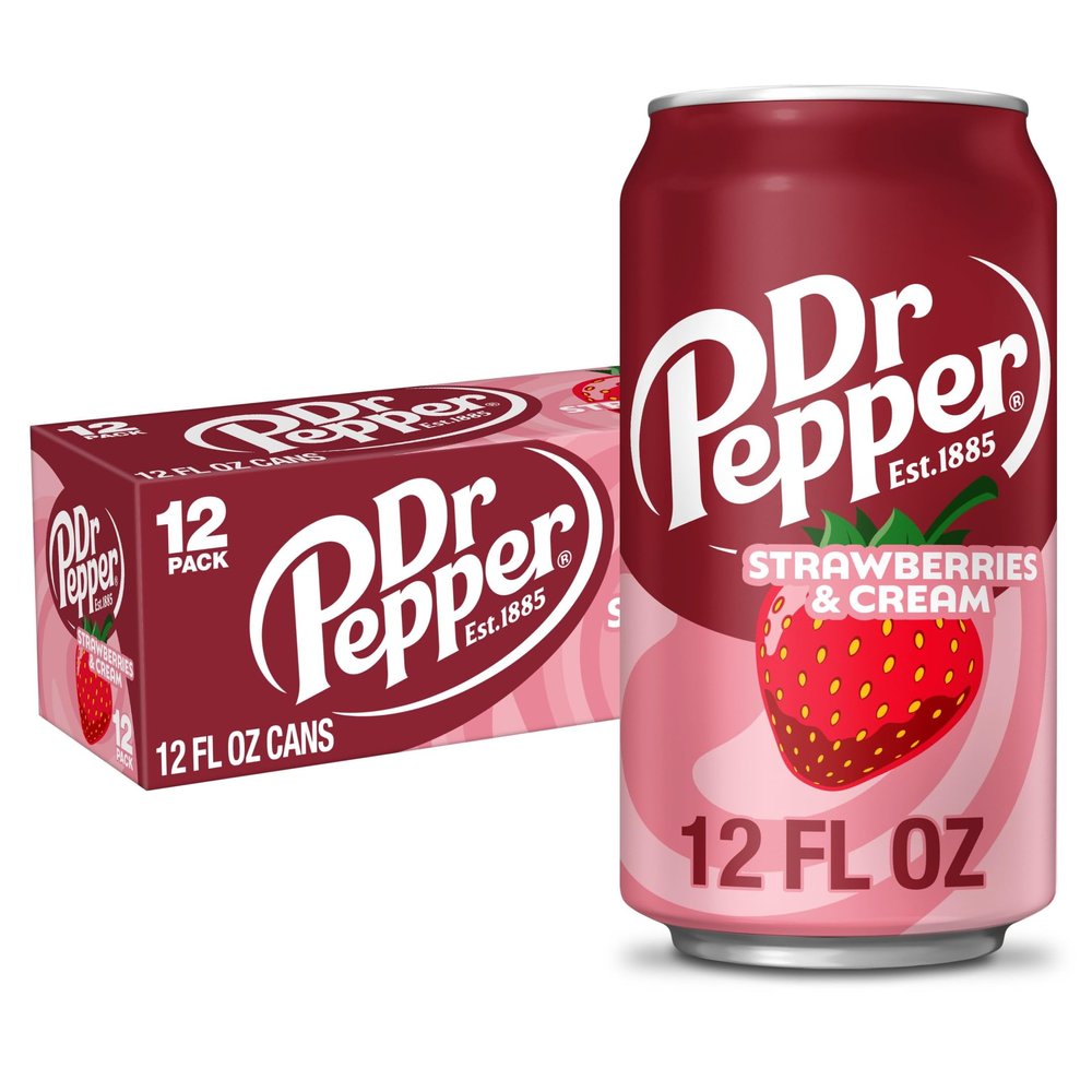 Dr Pepper Strawberries & Cream Soda Pack of 12 Cans (12 FL OZ / 355mL Each) | Sweet Strawberry & Cream Flavored Soft Drink | Refreshing Carbonated Beverage | (Imported-USA)