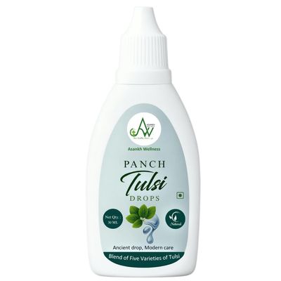 Asankh Wellness Panch Tulsi Drops (30 ml) Natural immunity booster that supports relief from cold & cough, and seasonal illnesses. Improves digestion, aids detoxification, boosts respiratory health, and promotes overall wellness