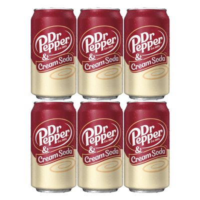 Dr Pepper & Cream Soda  355ml Each (Pack of 6) By COUGAR | Original American Soft Drink | Smooth Creamy Vanilla Flavour | Refreshing Carbonated Beverage | Perfect Party & Travel Drink Can (IMPORTED-USA)