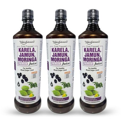 Hakim Suleman's Cold Pressed Karela Jamun Moringa Juice Natural Herbal Drink, Supports Blood Sugar & Immunity, No Added Sugar, Preservatives or Artificial Flavours - 900 ml (Pack of 3)