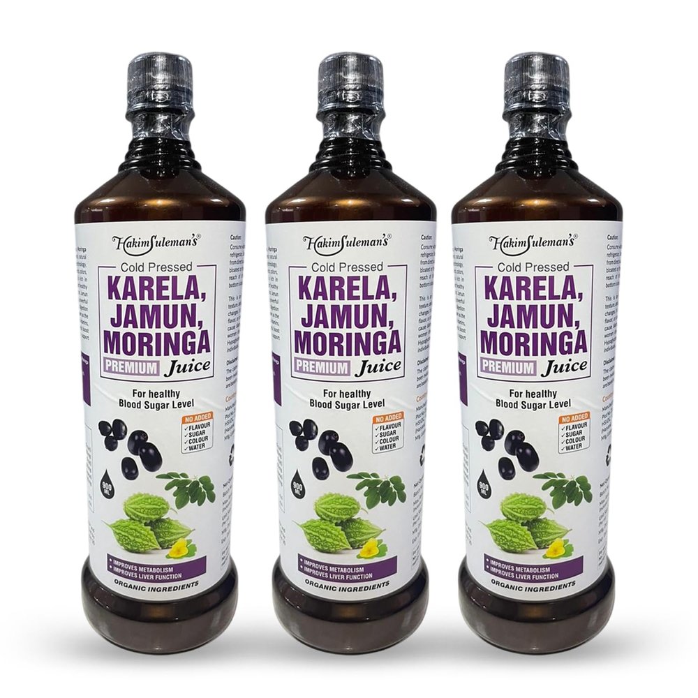 Hakim Suleman's Cold Pressed Karela Jamun Moringa Juice Natural Herbal Drink, Supports Blood Sugar & Immunity, No Added Sugar, Preservatives or Artificial Flavours - 900 ml (Pack of 3)