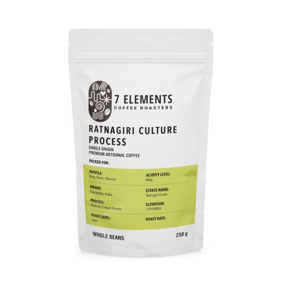 7 Elements Coffee Roasters Ratnagiri Culture Process Roasted Coffee Beans - 250 g (Pack of 1) | Light Roast | Rose, Peach, Hibiscus Flavour Coffee | Fresh Single Origin | Rich Flavorful