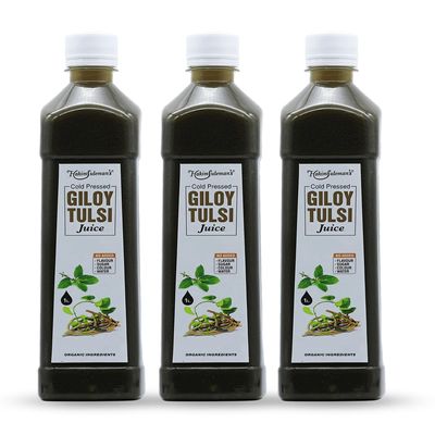 Hakim Suleman's Cold Pressed Giloy Tulsi Juice  For Healthy Immune System & Digestion, No Added Sugar, Preservatives - 1 Ltr (Pack of 3)