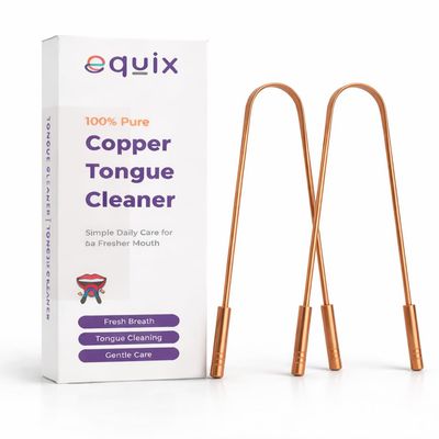 Equix 100% Pure Copper Tongue Cleaner for Adults (Set of 2) | Ayurvedic Double Handle Tongue Scraper for Men & Women | Removes Bad Breath, Boosts Oral Hygiene & Detoxifies Naturally | Eco-Friendly Copper Cleaner