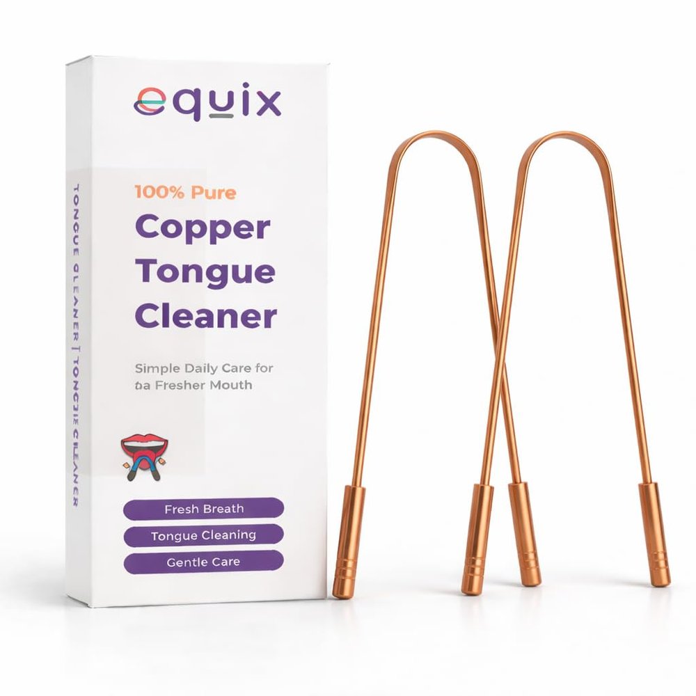 Equix 100% Pure Copper Tongue Cleaner for Adults (Set of 2) | Ayurvedic Double Handle Tongue Scraper for Men & Women | Removes Bad Breath, Boosts Oral Hygiene & Detoxifies Naturally | Eco-Friendly Copper Cleaner