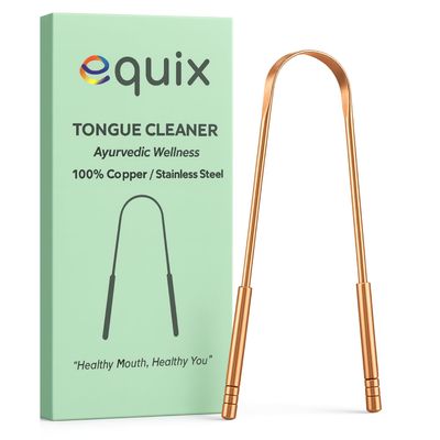 Equix 100% Pure Copper Tongue Cleaner for Adults | Ayurvedic Double Handle Tongue Scraper | Removes Bad Breath, Improves Oral Hygiene & Detoxifies Mouth Naturally Eco-Friendly Copper Tongue Cleaner