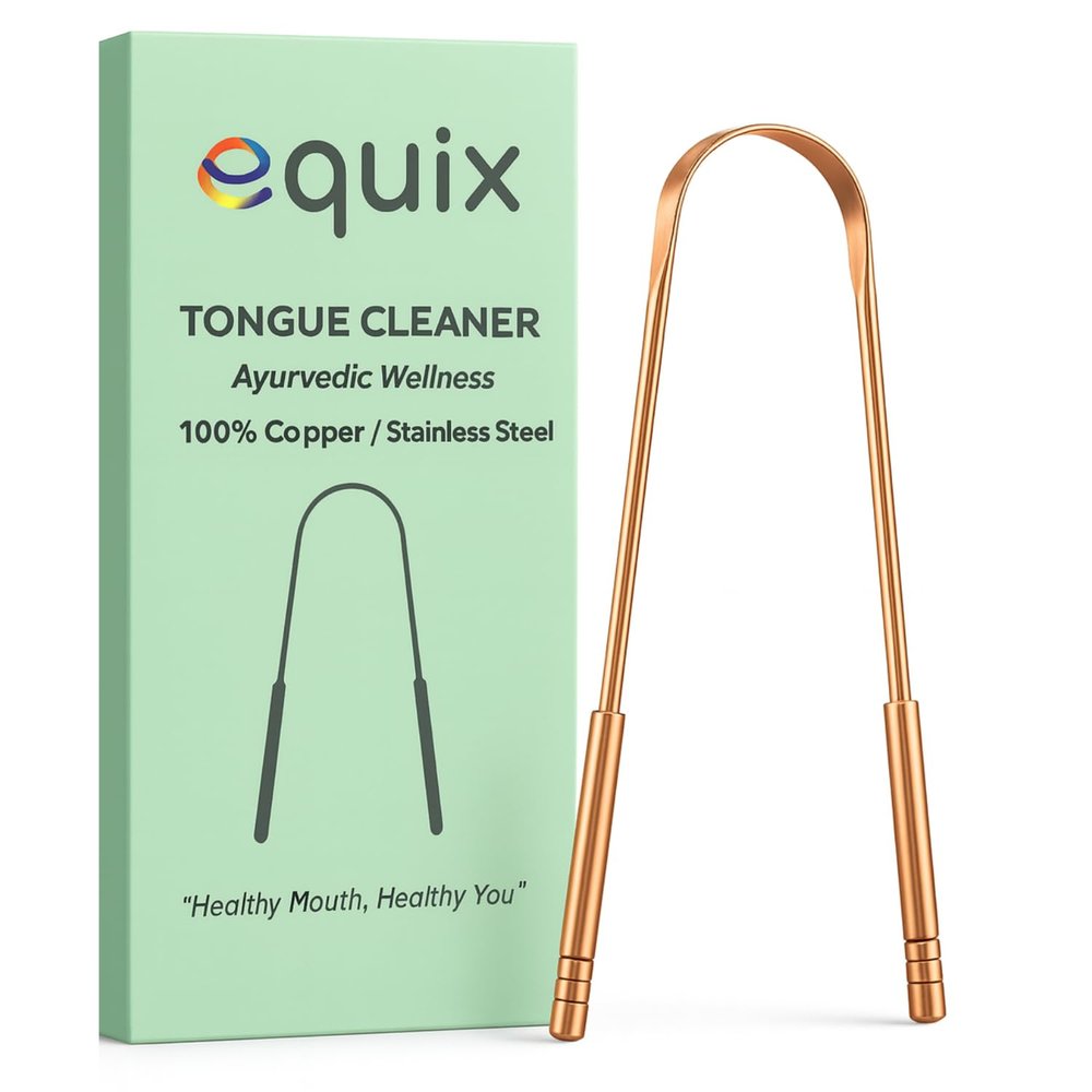 Equix 100% Pure Copper Tongue Cleaner for Adults | Ayurvedic Double Handle Tongue Scraper | Removes Bad Breath, Improves Oral Hygiene & Detoxifies Mouth Naturally Eco-Friendly Copper Tongue Cleaner