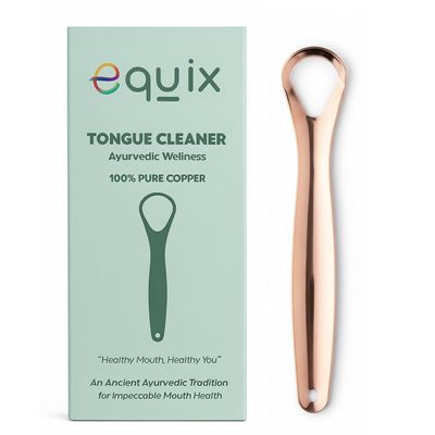 Equix Advanced Copper Tongue Cleaner for Adults | Ayurvedic Slim Tongue Scraper for Fresh Breath & Better Oral Hygiene | Premium One-Piece Pure Copper Mouth Cleaning Tool for Daily Wellness