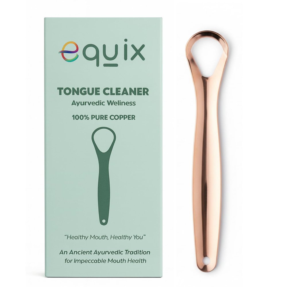 Equix Advanced Copper Tongue Cleaner for Adults | Ayurvedic Slim Tongue Scraper for Fresh Breath & Better Oral Hygiene | Premium One-Piece Pure Copper Mouth Cleaning Tool for Daily Wellness