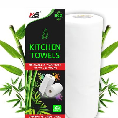 Eco-Friendly Bamboo Kitchen Towel Roll | Reusable & Washable up to 100 Times | Heavy-Duty Paper Towel Alternative (25 Sheets)