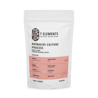 7 Elements Coffee Roasters Ratnagiri Culture Process Port-A-Brew Pour Over Coffee Drip Bags - Pack Of 10 Sachets | Light Roasted Ground Coffee Bag | Rose, Peach, Hibiscus Flavored