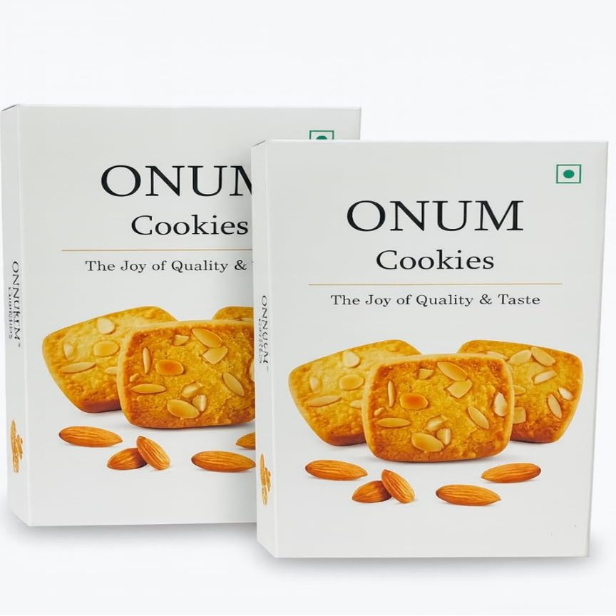 ONUM Almond Cookies | Crunchy Bakery-Style Biscuits with Real Almonds | Premium Tea-Time Snack | Freshly Packed (PACK OF 2)