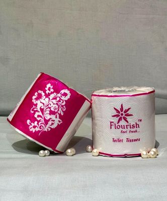 Flourish Premium Toilet Tissues, White with Pink Floral Design, 100g Roll, Feel Fresh Collection