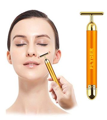 24k Gold Energy Beauty Bar Electric Vibration Facial Massage Roller Waterproof Face Skin Care T-Shaped Anti Wrinkle Massager for Forehead Cheek Neck Clavicle Arm (24K Gold Massager)