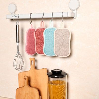 MITNIK Cotton Sponge Bath Sponges for Shower Daily Use Scrub Sponge Daubers Kitchen Wok Dish Scrub Pads Bathing Sponge Dish Brush Dish Scrub Washing Cotton Linen Scrubber Clean (4Pics Multi Colour)