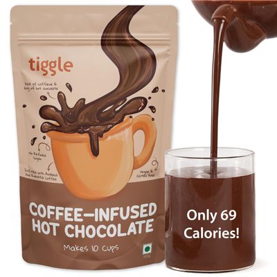 Tiggle Coffee-Infused Hot Chocolate Mix | 10 Cups Pack | Infused with Arabica and Robusta Coffee | Flavourful & Chocolatey | No Chicory | 0% Refined Sugar | Sweetened with Organic Jaggery