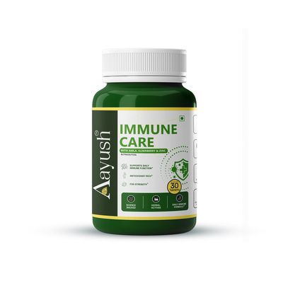 Aayush Wellness Immune Care Tablets with Amla Elderberry Echinacea Rose Hip Zinc Vitamin C for Daily Immune Support 30 Tablets