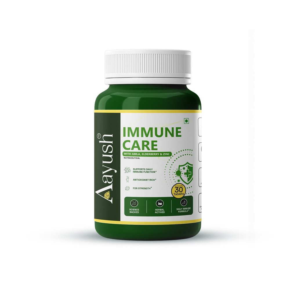 Aayush Wellness Immune Care Tablets with Amla Elderberry Echinacea Rose Hip Zinc Vitamin C for Daily Immune Support 30 Tablets