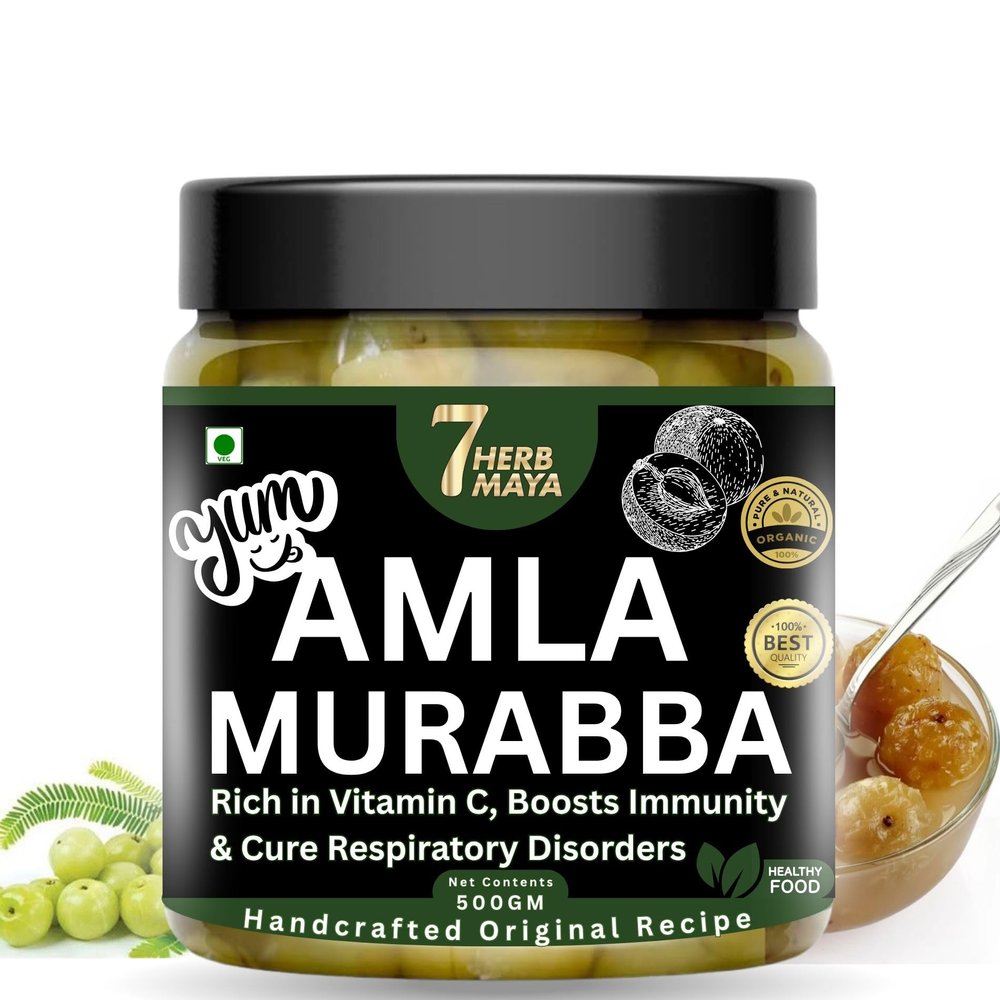 7Herbmaya Amla Murabba | Sweet & Tangy Indian Gooseberry Snack | Frozen-Style Traditional Preserve (500 Gm)