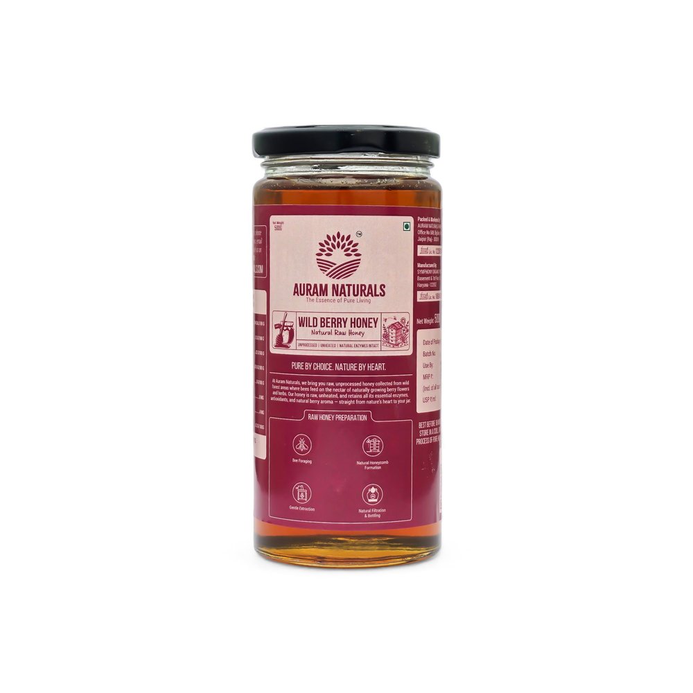 Auram Naturals -Wild Berry Honey | 500g | Pure Raw Natural Unprocessed Honey | Rich in Antioxidants, Immunity Booster, Great Taste & Aroma | No Added Sugar (500g)
