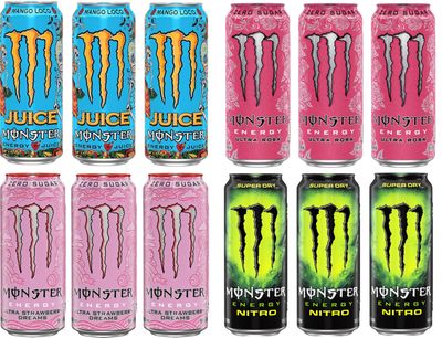 Monster Energy Drink Variety Pack, Mango Loco, Ultra Strawberry Dreams, Ultra Rosa, Super Dry Nitro, Zero Sugar, Each 500ml X 12 Pack (Produsct Of USA)