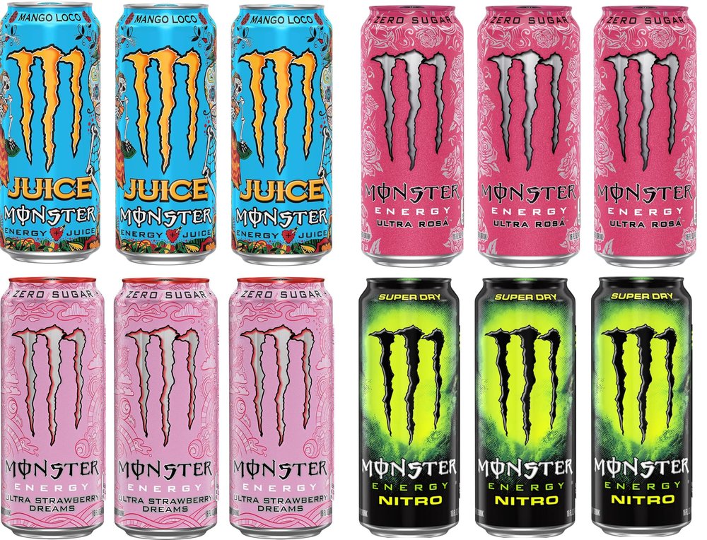 Monster Energy Drink Variety Pack, Mango Loco, Ultra Strawberry Dreams, Ultra Rosa, Super Dry Nitro, Zero Sugar, Each 500ml X 12 Pack (Produsct Of USA)