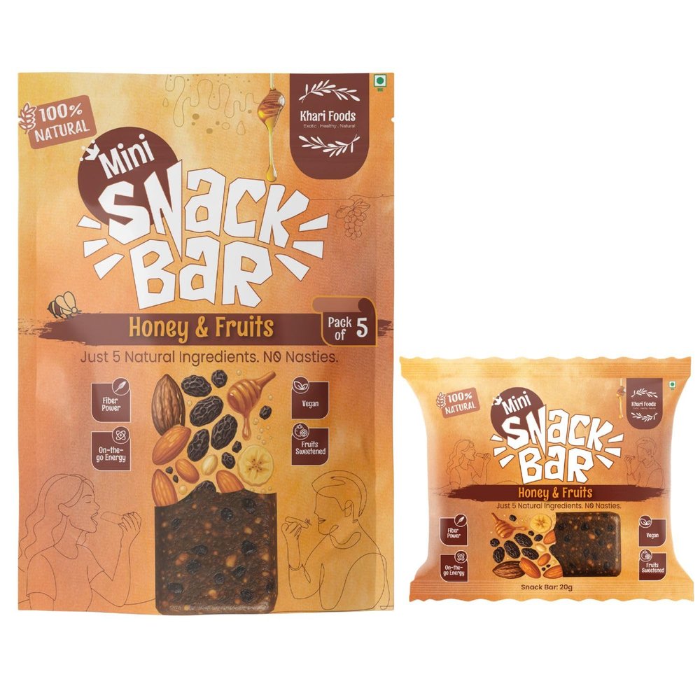 Khari Mini Snack Bars Honey Fruits 20g | No Added Sugar | Made with Grapes, Banana, Peanuts, Honey & Jowar Crispies | Healthy On-the-Go Energy Snack | 5 Natural Ingredients | No Added Sugar | Tastes YUMMMMMMMMM (Pack 10, Honey Fruits)