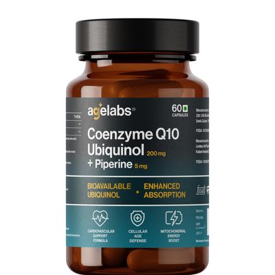 Agelabs Coenzyme Q10 Ubiquinol 200mg with Piperine, Enhanced Absorption Formula for Heart Health and Cellular Energy, 60 Vegetarian Capsules