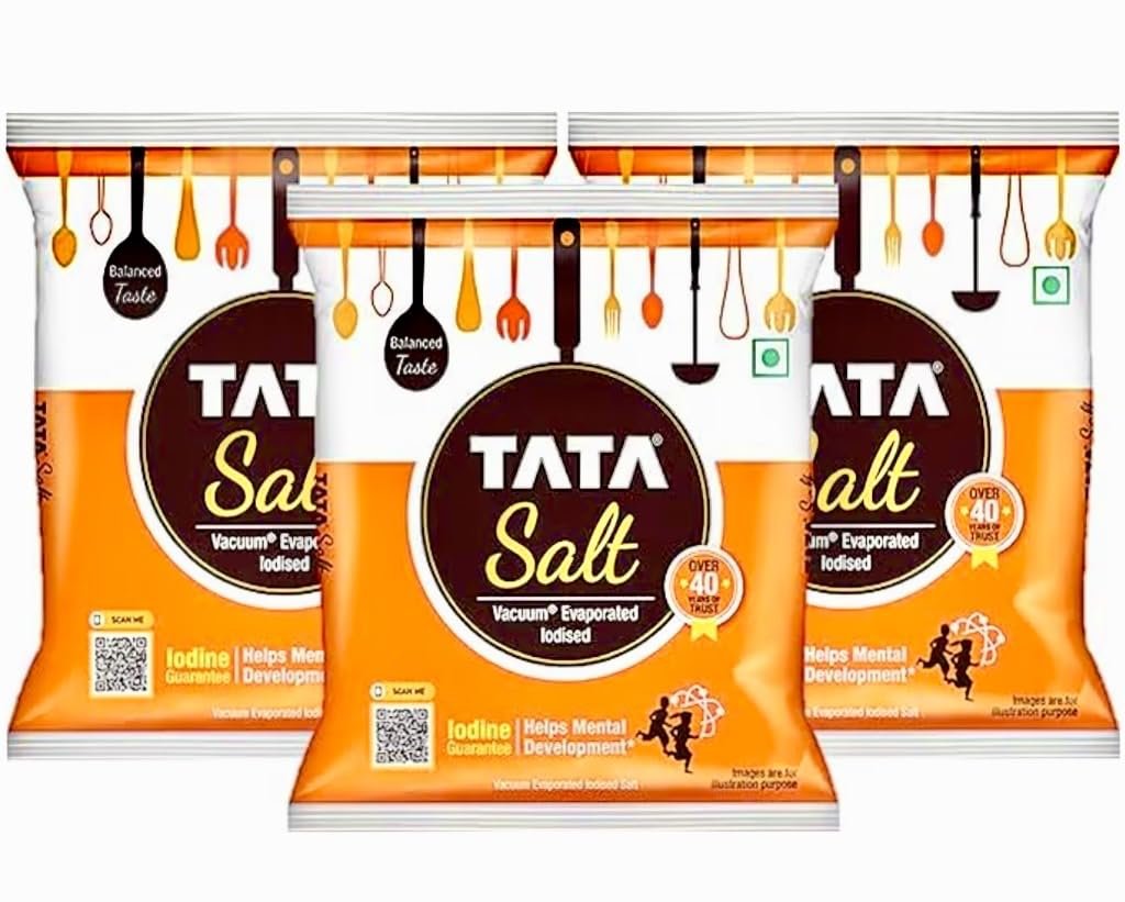Tata Salt, Iodised Table Salt, Crystalline Form, 1kg Pack, Pack of 3