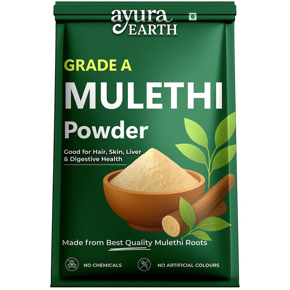 AyuraEarth Organic Mulethi Powder (200g) | Licorice Root/Yashtimadhu Powder | For Eating, Drinking, Skin Brightening, Hair Growth & Acidity Relief | 100% Natural & Chemical-Free