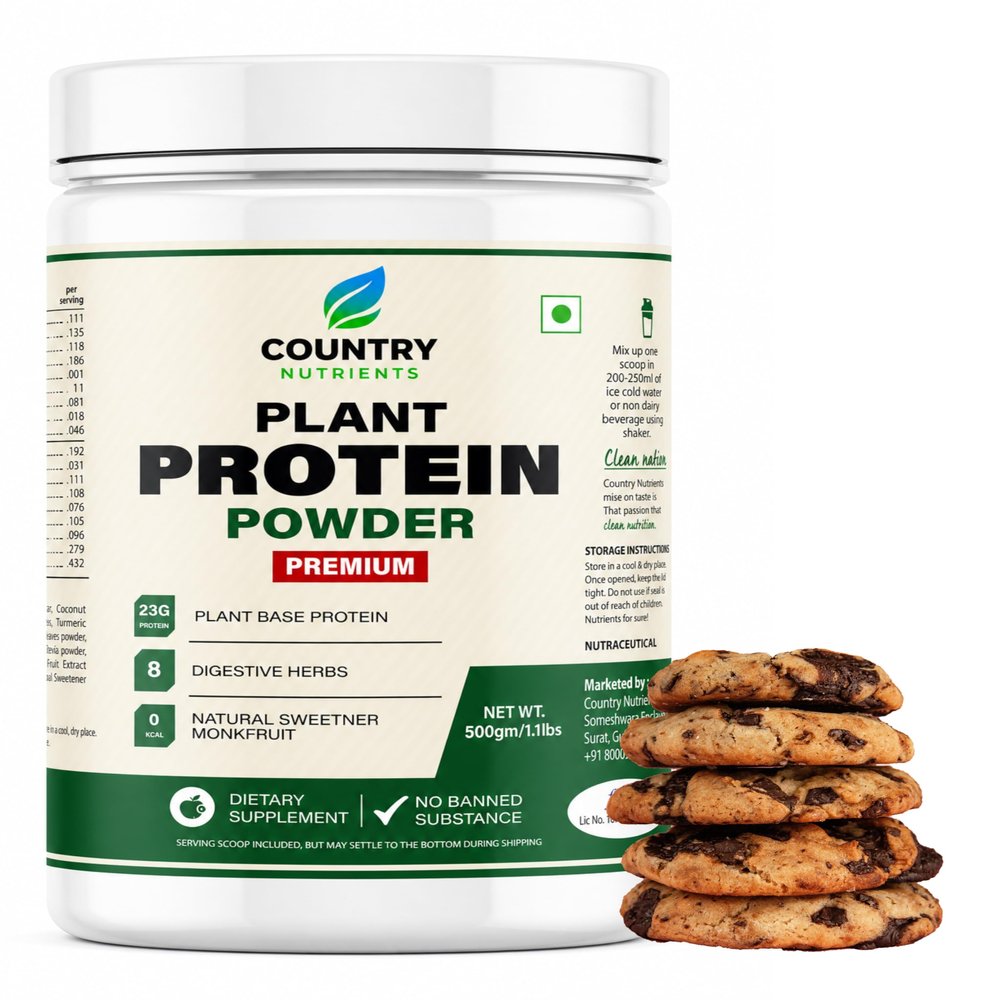 Country Nutrients organic plant protein powder 500g | 23g protein | vegan protein powder | cookies and cream protein powder - 500gm, Cookies & Cream