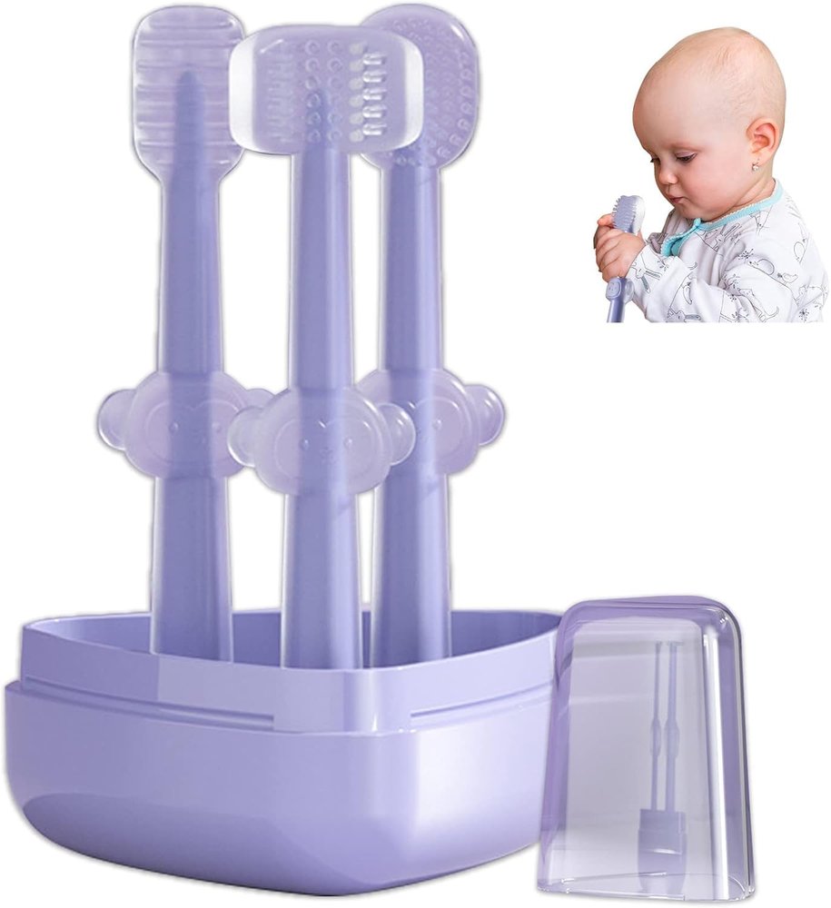 3 Pecs Set Silicone Toddler Toothbrushes for 0 to 18 Months Baby, Baby Tongue Cleaner + U-Shaped Tooth Scrubber + First Toothbrush Teething, Baby Toothbrush (Pack of 1)