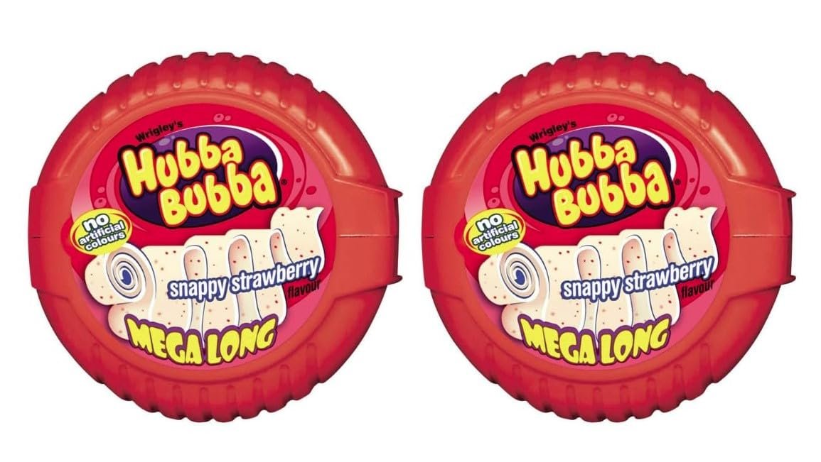H-ubba B-ubba Mega Long Snappy Strawberry Bubble Gum  56g*2 | Fruity Chewing Gum Roll | Long-Lasting Flavor | Soft, Chewy Fun Gum for Kids & Adults