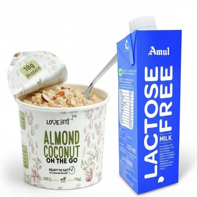 LoveArth Almond Coconut On The Go Overnight Oats, 18g Vegan Protein, Lactose-Free, Ready in 3 Minutes, Clean Ingredients, 74g Cup with Natural Sweetness (Pack of 4)