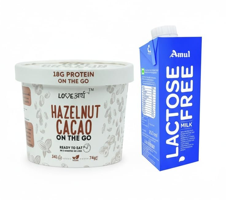 LoveArth Hazelnut Cacao Overnight Oats with Lactose-Free Milk, 24g High Protein, Vegan, Gluten-Free, Ready in 3 Minutes, Clean Ingredients, No Refined Sugar (Pack of 4)