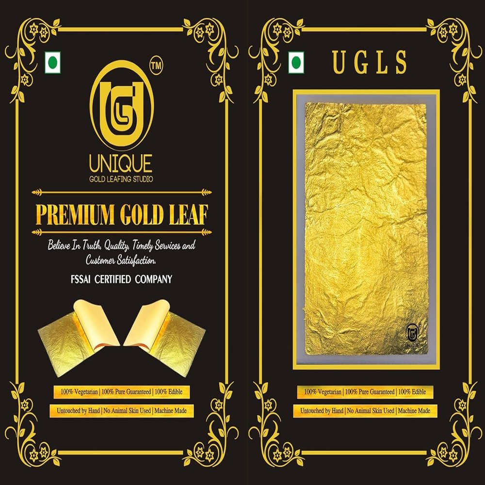 UGLS 24k Edible Gold Leaf Sheets 25 pcs - 3x4.inches for Sweets (Mithai) Decoration, Cakes Decoration, Worshipper (Pooja), Jain Temple, Face Facial Spa & Many More Benefits.