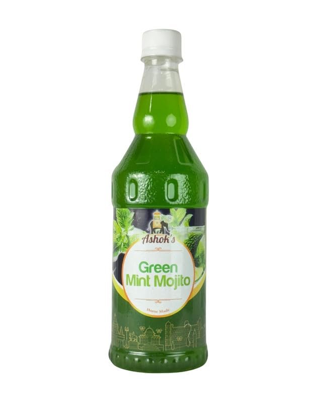 Ashok's Green Mint Mojito Syrup | Natural Flavoured Sharbat Concentrate | Perfect Mixer for Milk, Mocktails, Juices & Beverages | Refreshing Drink Mix 750ml Bottle