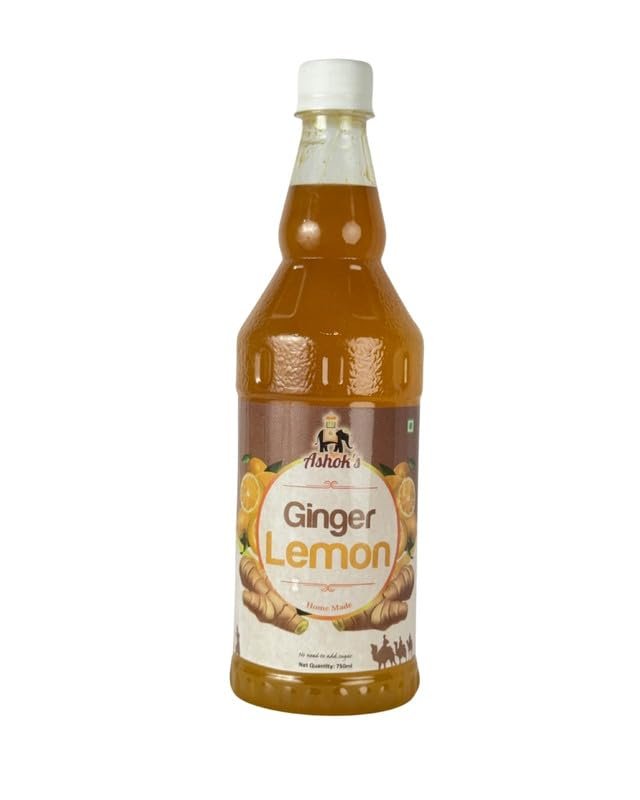 Ashok's Ginger Lemon Syrup | Natural Flavoured Sharbat Concentrate | Perfect Mixer for Milk, Mocktails, Juices & Beverages | Refreshing Drink Mix 750ml Bottle