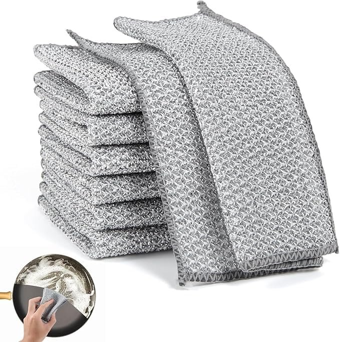 Heavy Duty Stainless Steel Scouring Pads, Silver, Kitchen Cleaning Scrubbers, Pack of 6, Dish Washing Sponges