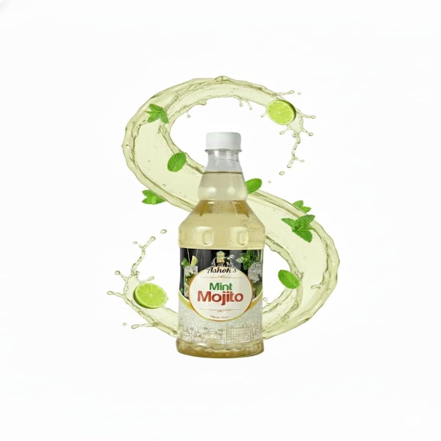 Ashok's Mint Mojito Syrup | Natural Flavoured Sharbat Concentrate | Perfect Mixer for Milk, Mocktails, Juices & Beverages | Refreshing Drink Mix 750ml Bottle