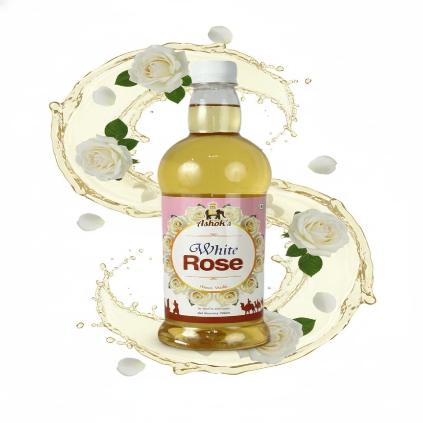Ashok's Rose White Syrup | Natural Flavoured Sharbat Concentrate | Perfect Mixer for Milk, Mocktails, Juices & Beverages | Refreshing Drink Mix 750ml Bottle