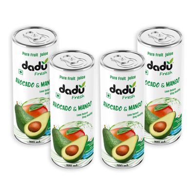 Dadu Fresh Avocado & Mango Juice | Pure Natural Fruit Healthy Beverage | Not from Concentrate, No Added Sugar, No Preservatives or Artificial Flavours | Vitamin Rich & Naturally Refreshing | 4 Cans x 320ml (1280ml)
