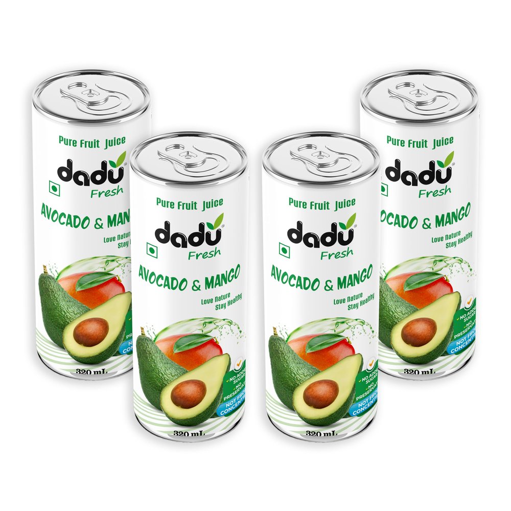 Dadu Fresh Avocado & Mango Juice | Pure Natural Fruit Healthy Beverage | Not from Concentrate, No Added Sugar, No Preservatives or Artificial Flavours | Vitamin Rich & Naturally Refreshing | 4 Cans x 320ml (1280ml)
