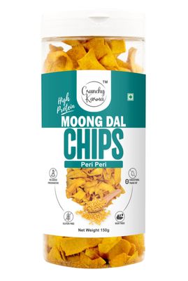 Moong Dal Chips Peri Peri Flavor | High Protein Healthy Snack | Baked Crispy Chips | Gluten Free, High Fiber | No Trans Fat | Spicy Indian Snack for All Ages  150g