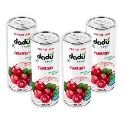 Dadu Fresh Cranberry Juice | Pure Natural Fruit Healthy Beverage | Not from Concentrate, No Added Sugar, No Preservatives or Artificial Flavours | Vitamin Rich & Naturally Refreshing | 4 Cans x 320ml (1280ml)
