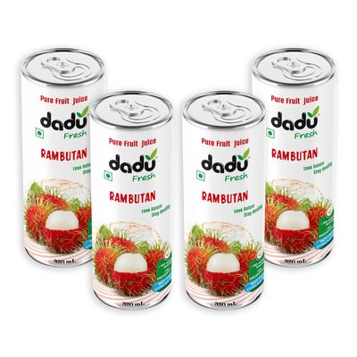 Dadu Fresh Rambutan Juice | Pure Natural Fruit Healthy Beverage | Not from Concentrate, No Added Sugar, No Preservatives or Artificial Flavours | Vitamin Rich & Naturally Refreshing | 4 Cans x 320ml (1280ml)