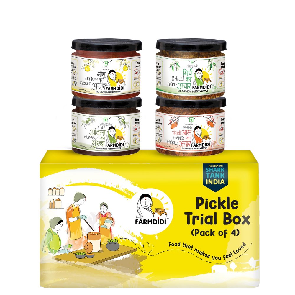 FarmDidi Trial Pack Pickles 4x75g in Fresh | Authentic Homemade Achar and Chutney | Spicy & Sweet Pickles | No Chemical Preservatives | Less Or No Oil Pickle | Sun-Dried Achaar